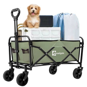 キャリーカート キャリーワゴン 耐荷重100kg 折りたたみ アウトドア ワイドタイヤ搭載 120L大容量 コンパクト BBQ 釣り キャンプ (グリーン(M))