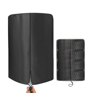 タイヤカバー 屋外 軽自動車用 幅65x高さ90cm 保管 防水 4本 タイヤ保管 厚手 収納 防犯 汚れ防止 劣化を防ぐ 雨よけカバー 紫外線カット シルバーコーティング 収納袋付き ブラック 14/15/16イン