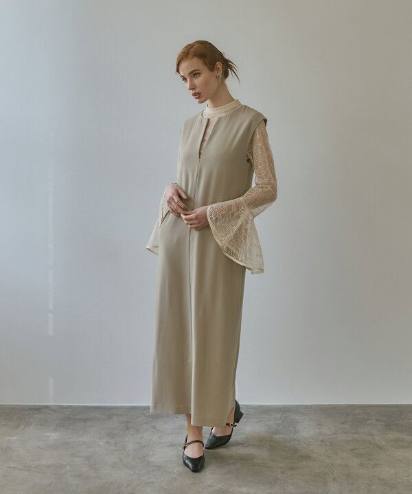 ANDRESD bell sleeve slit 整える dress L brown