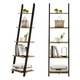 【スーパーSALEクーポンで15％OFF 】ラダーラック 棚 スリム 天然木 オープンシェルフ ベルメゾン ラダーラック 飾り棚 棚ラック木製 5段 ラック おしゃれ 本棚スリム ウォールシェルフ 北欧 スタイル ブラウン 収納棚 玄関 リビングルーム 壁面収納 シンプル