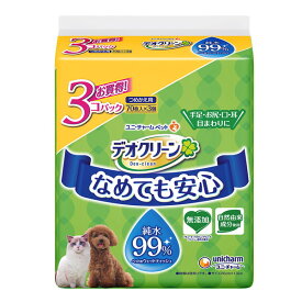 ユニチャーム　デオクリーン　純水99%　ウェットティッシュ　つめかえ用（70枚入×3個パック）×★8個★【ケース販売・目隠し梱包不可】