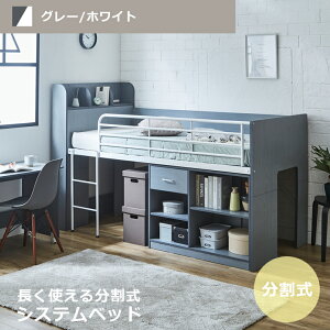 【全商品に使える11%offクーポン!!】 システムベッド ロータイプ 子供 大人 分離 ロフトベッド 収納 ミドル デスク付き コンパクト 本棚付き 学習机 ミドルベッド 机付き 分割 分割式 シングル