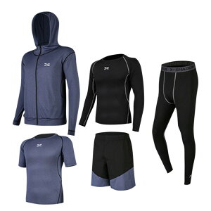 コンプレッションウェア メンズ トレーニングウェア スポーツウェア スポーツウェア長袖 半袖 ハーフパンツ レギンス パーカー 上下セット 5点セット