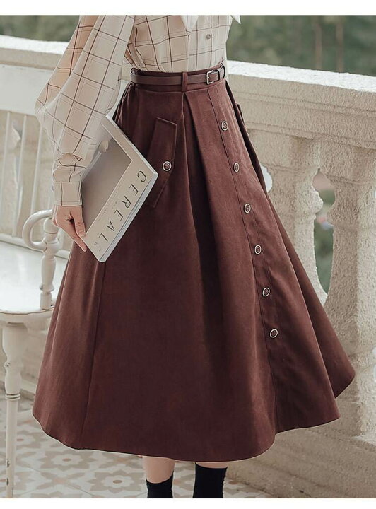 アドーア ADORE 18AW スカート ロング フレア リボン ベルト 38 茶 