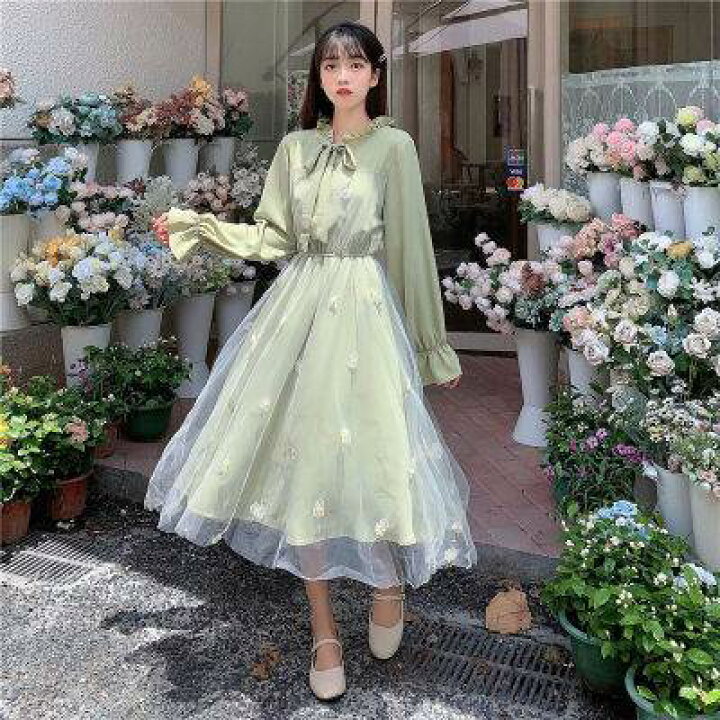 楽天市場】ワンピース ドレス ロング丈 シフォン リボン フリル 