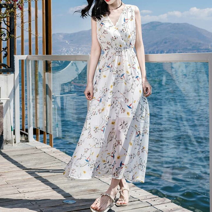 楽天市場】花柄シフォンワンピース ワンピース レディース ロング 