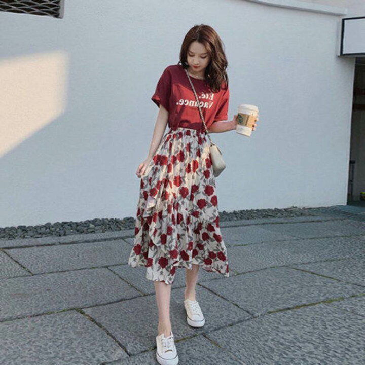 楽天市場】セット Tシャツフラワースカート カジュアル セットアップ 