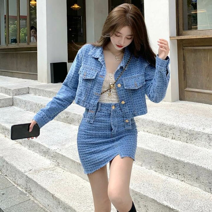 楽天市場】セットアップ デニムツイードミニスカセット レディース 2点  