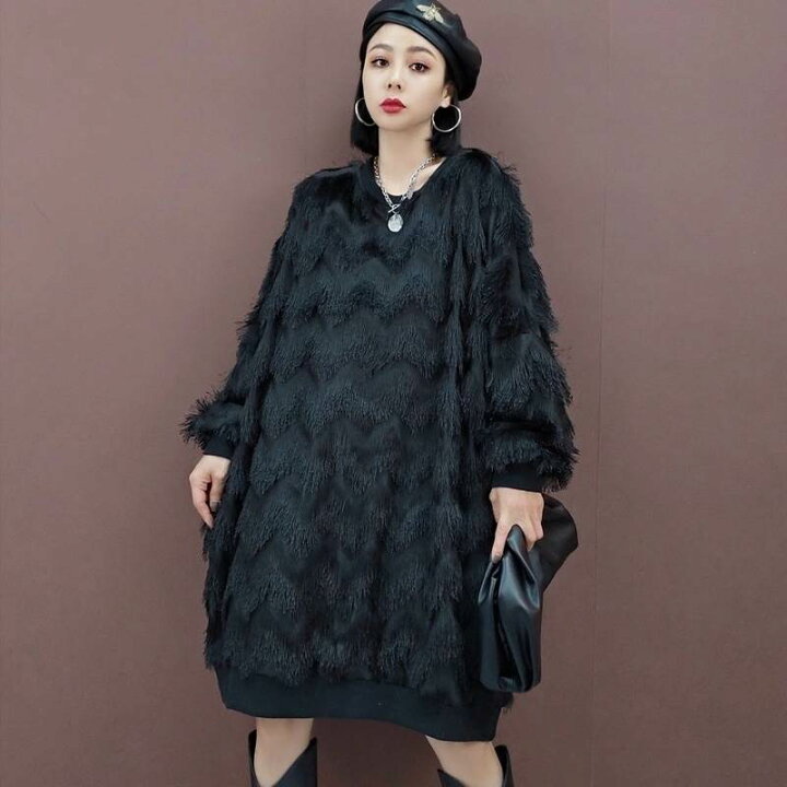 楽天市場】ワンピース ファー ベロア 2色 ロング レディース 膝丈 