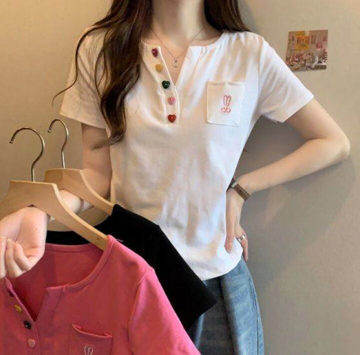 楽天市場】トップス レディース Tシャツ ヘンリーネック 襟なし 半袖 
