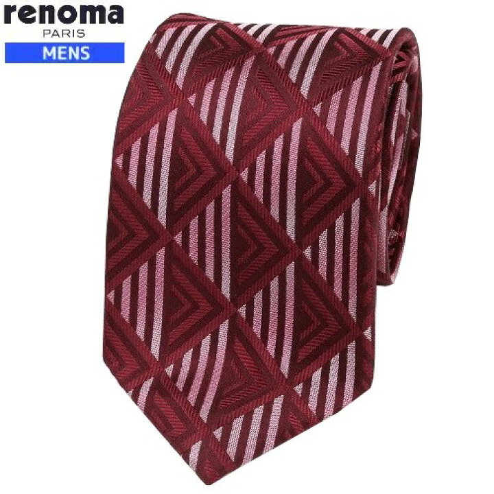 ☆SALE57%OFF【renoma PARIS】レノマ 日本製 幾何学柄 シルクネクタイ ワイン『22/1/3』140122【ネコポスで送料無料】 anew 新品未使用 レノマ ネクタイ 赤 白 青