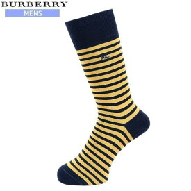 新古品 【希少品】【BURBERRY】バーバリー 日本製 ホースマーク刺繍 ボーダーカジュアルソックス(靴下) 黄色×紺『18/3/3』130318【ネコポスで送料無料】