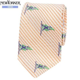 SALE大特価【NEWYORKER】ニューヨーカー 日本製 ストライプ×フラッグ刺繍シルクサッカーネクタイ 就活 ギフト プレゼント ブランド おしゃれ 橙『17/3/5』300317【ネコポスで送料無料】
