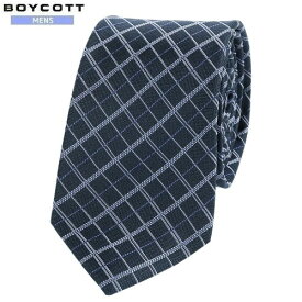 SALE大特価【BOYCOTT】ボイコット チェック刺繍 シルクネクタイ 就活 ギフト プレゼント ブランド おしゃれ 紺『19/7/1』050719【ネコポスで送料無料】