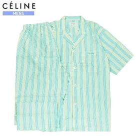 SALE41%OFF【CELINE】セリーヌ 日本製 ストライプ 前開き 紳士パジャマ(半袖＆長ズボン) 緑『21/8/3』200821