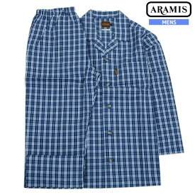 SALE42％OFF ARAMIS アラミス チェック 前開き 紳士 パジャマ メンズ ギフト プレゼント ブランド おしゃれ 長袖＆長ズボン 紺 23/3/5 300323【ネコポスで送料無料】