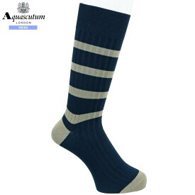 アクアスキュータム 靴下 Aquascutum メンズ ブランド ギフト プレゼント 日本製 ボーダー リブ カジュアル ソックス 紺 24/9/1 060924【ネコポスで送料無料】