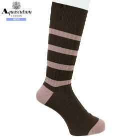 アクアスキュータム 靴下 Aquascutum メンズ ブランド ギフト プレゼント 日本製 ボーダー リブ カジュアル ソックス 茶 24/9/1 060924【ネコポスで送料無料】