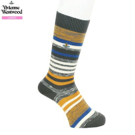 新古品 ヴィヴィアンウエストウッド 靴下 Vivienne Westwood レディース ブランド ギフト プレゼント 日本製 カラーORB刺繍 ボーダー クルーソックス 黄色 25/1/2 090125【ネコポスで送料無料】