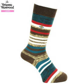 新古品 ヴィヴィアンウエストウッド 靴下 Vivienne Westwood レディース ブランド ギフト プレゼント 日本製 カラーORB刺繍 ボーダー クルーソックス 青 25/1/2 090125【ネコポスで送料無料】