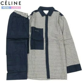 SALE41%OFF【CELINE】セリーヌ 日本製 千鳥格子 前開き 男女兼用 パジャマ(長袖＆長ズボン) 紺×グレー『20/6/2』100620