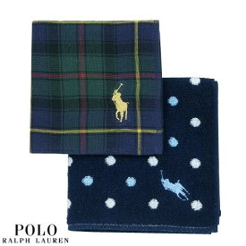 ポロ・ラルフローレン ハンカチ 2枚セット POLO RALPH LAUREN メンズ レディース ブランド ギフト ドット チェック タオル ガーゼ 紺×緑 23/11/1 021123【ネコポスで送料無料】