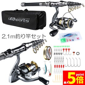 ★期間限定！最大20%OFF★釣りセット 初心者 釣り竿セット 2.1m 炭素伸縮ロード スピニングリール 釣りフックセット 釣り糸 収納袋付き 海釣り 川釣り 淡水釣り 携帯便利 軽量 プレゼント