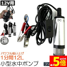 ★期間限定！ポイント5倍★ 水中ポンプ 12V 2個セット 小型 ウォーターポンプ 12L/min バッテリークランプ 電動 ポンプ ケーブル 3m スイッチ式 強力 給油 給水 排油 排水 灯油 海水 船舶 風呂 水槽 汚水バッテリー ク