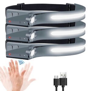★ポイント5倍 マラソンセール★ヘッドライト 3個セット 充電式 USB LEDデュアル光源 ヘッドランプ 5種点灯モード 70g超軽量 高輝度 アウトドア用ヘッドライト IPX4防水 防塵 1200mAh大容量バッテ