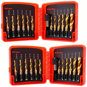 ドリルビット タップドリルビット 2個セット 六角軸 6.35mm ネジ切り 3in1 13点セット 面取りタップ 穴あけ タップセット タッピング カウンターシンク HSS高速度鋼 スパイラル ドリルタップ 木
