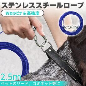 【超P祭り ポイント2倍】リード 犬用 係留ケーブル ステンレス 2.5m カラビナフック 3mm 犬 ワイヤー 軽い 丈夫 しつけ用 錆び付かない リード 外飼い キャンプ 小型 中型 大型 適応 散歩 庭 屋外用