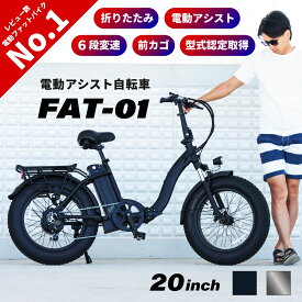 【価格1,500円OFF中★5/27～入荷日★入荷前セール】【6月中旬発送予定】【正規販売店】折りたたみ電動ファットバイク 電動アシスト自転車 折りたたみ自転車 20インチ シマノ6段変速 e-bike 前かご チ FAT-01 2024年モデル