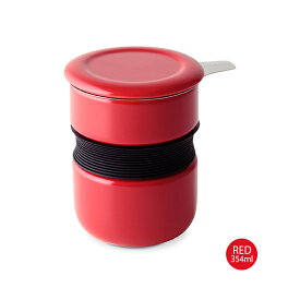 FOR LIFE カーブ アジアンスタイル ティーカップ Red 354ml インフューザー 茶こし付き 最適の品質と機能 硬質陶器 茶器 紅茶 お茶 ハーブ シンプル おしゃれ