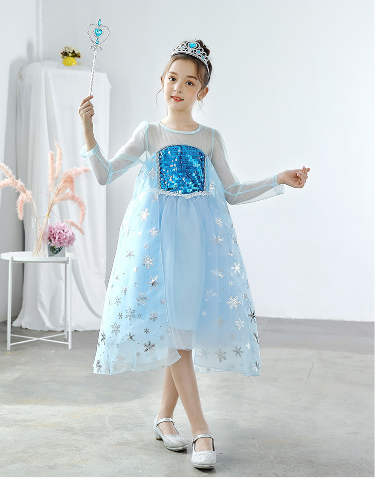 NEW♡ 130 女の子 ドレス 水色 レース 結晶 氷 半袖 お姫様 お誕生日