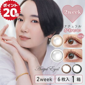 カラコン 2week グレー エンジェルアイズ 2week 1箱 6枚入 | 当日発送 2ウィーク カラーコンタクト フチあり サークルレンズ 度あり 度なし 2週間 使い捨て ブラック ブラウン 茶色 ナチュラル 自然 大人 低含水 uv 着色直径 小さめ 12.8 BC8.6 【ネコポス】