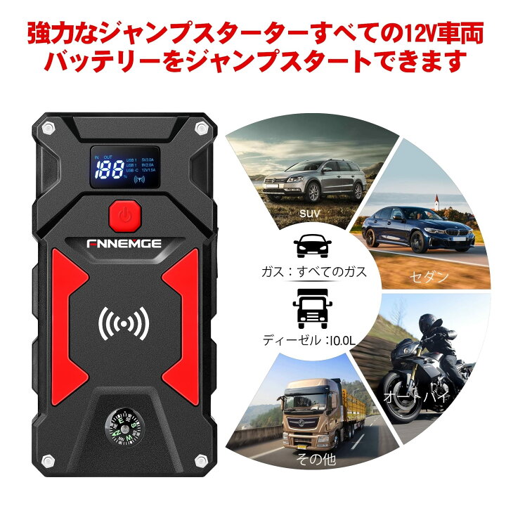 楽天市場】【送料無料】FNNEMGE ジャンプスターター電流6000A 26800mAh 