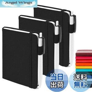 【送料無料】Feela ノートブック A6 黒 3冊セット B罫 6mm 横罫 合皮 ポケットサイズ ミニ ペン付き