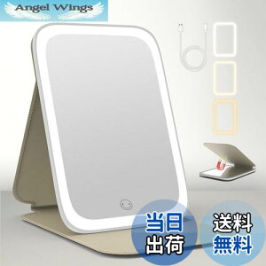 【送料無料】Tekstap ライト付きミラー、革のケース メイク 鏡 ライト付き、持ち運びに便利 折りたたみミラー LED 化粧鏡、3色モード 明るさ調節可能 記憶機能 led ミラー、TYPE-C 充電式 化粧 鏡