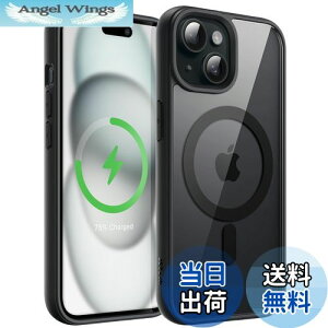 【送料無料】JETech iPhone 15 6.1インチ用 マグネット ケース MagSafeに対応 衝撃吸収 バンパーカバー ソリッドカラーマットTPUフレーム 傷つけ防止 クリアバック (ブラック)