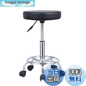 【送料無料】KKTONER 全5色 丸スツール キャスター付き 昇降スツール PUレザー 回転椅子 バーカウンターキッチンチェア製図作業椅子 デスクチェア ブラック Mサイズ (黒)