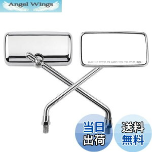 【送料無料】KEMIMOTO バイクミラー 10mm 左右セット オフロードミラー 角型 可動式 オートバイ 用 メッキ ヤマハ グロム セロー クロスカブ ハンターカブ モンキー yamaha MT-07 MT-09 pcx CT125 CRF250L