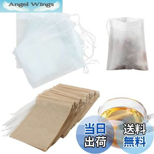 【送料無料】YFFSFDC 使い捨て空の袋巾着付き不織布無漂白 ティーバッグ強力な浸透 天然 ルースリーフお茶&コーヒー用2色200個入り(7cm*5cm)