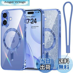 【送料無料】Meifigno iPhone 16 ケース キラキラペーパー付き MagSafeに対応 黄ばみなし 耐衝撃 磁力強い ワイアレス充電 ストラップ 透明 可愛い クリア 6.1インチ ウルトラマリン