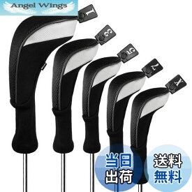 【送料無料】Andux ゴルフ ウッドドライバー ヘッドカバーロングネック 5個セット 460cc対応 MT/MG34 (ブラック)