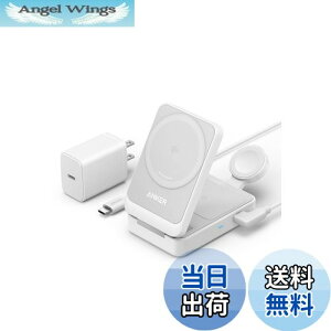 yzAnker MagGo Wireless Charging Station (Foldable 3-in-1) Qi2Ή }Olbg 3-in-1 CX[dXe[V/CXo/Apple Watchz_[t MagSafeΉ iPhone 16 / 16 Pro / 16 Pro Max / 15 / 14 /