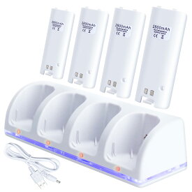 【送料無料】OSTENT 充電器 ドックステーション バッテリーパック4個付き Nintendo WiiおよびWiiUリモートコントローラー用 (White)