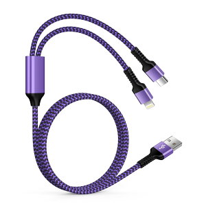 �y���������zUSB to Lightning&Type-C 2in1 �[�d�P�[�u�� iPhone��Andriod 2�䓯���}���[�d �}���`�[�d�R�[�h 1�{2��/1.2m/5.4A �^�C�vc ���C�g�j���O iPhone 18/17/16/15/14/13/12/11�Ή� �p�[�v���n