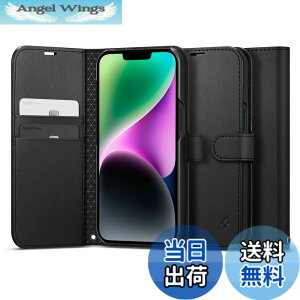 �y���������zSpigen iPhone14 �P�[�X �蒠�^ �X�g���b�v�t�� �Ռ��z�� �ϏՌ� PU���U�[ �y�� ���^ ���C�����X�[�d�Ή� �J�[�h���[ �X�^���h�@�\ �E�H���b�gS ACS05421 (�}�b�g�E�u���b�N)