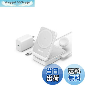 �y���������zAnker MagGo Wireless Charging Station (Foldable 3-in-1) Qi2�Ή� �}�O�l�b�g�� 3-in-1 ���C�����X�[�d�X�e�[�V����/���C�����X�o��/Apple Watch�z���_�[�t MagSafe�Ή� iPhone 17 / 17 Pro / 17 Pro Max / 16 / 15 /