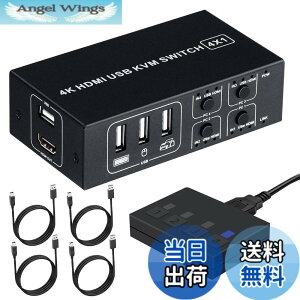 �y���������zBLUPOW 4����1�o�� HDMI KVM�X�C�b�` USB�L�[�{�[�h�E�}�E�X�E���j�^�[�����L �p�\�R���ؑ֊�(PC4��p) 4K60Hz�EHDMI2.0�EHDCP2.2�Ή� ���茳�ؑփX�C�b�`�t�� �o�X�p���[�d���s�v USB�P�[�u